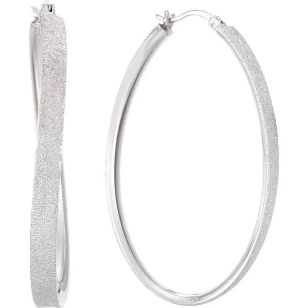 Simone I Smith Sparkly Oval Hoop Earrings Vermeil Sterling New